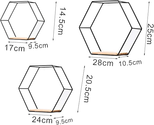 Miniatura 2 de Juego de 3 estantes flotantes hexagonales para decoración de pared, multifuncional, almacenamiento de hierro, estante de pared de panal para