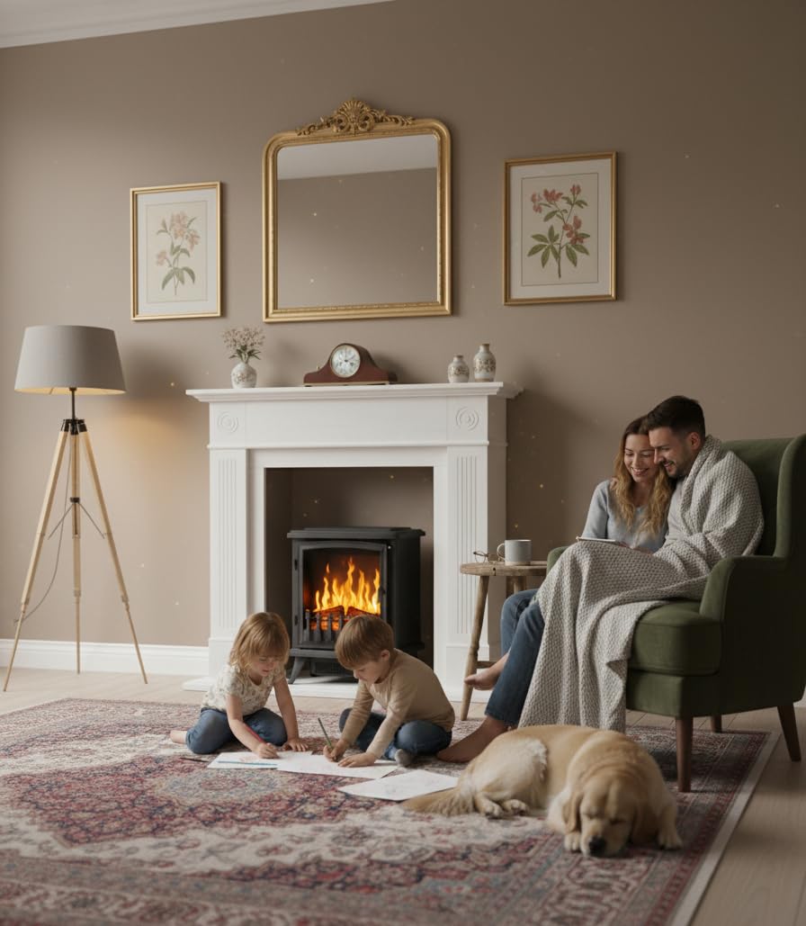 CHEMIN'ARTE Chimenea eléctrica con Efecto Llama Leds, Chimenea Decorativa, con calefacción, bajo Consumo, Inserto de Chimenea