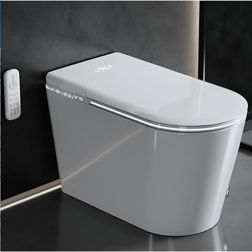Smart Toilet with Auto Open/Close Lid for bedroom Tankless Heated Seat Bidet with Remote Control,Hidden Foam Shield, Multiple Cleaning Modes, Ambient Lighting,Soft Flush Feature