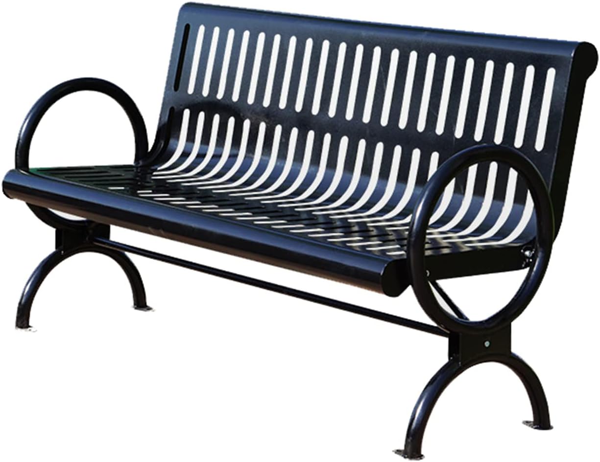 Wrought Iron Outdoor Bench, 120cm Double Metal Park Bench with Backrest, Durable Leisure Seating for Garden, Porch, Yard & Deck - Perfect for Community Spaces