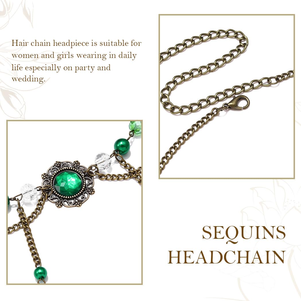 Fashband Boho Ctystal Head Chain Green Beads Headband Vintage Festival Hair Accessories Bridal Wedding Headpiece for Women and Girls - Image 4