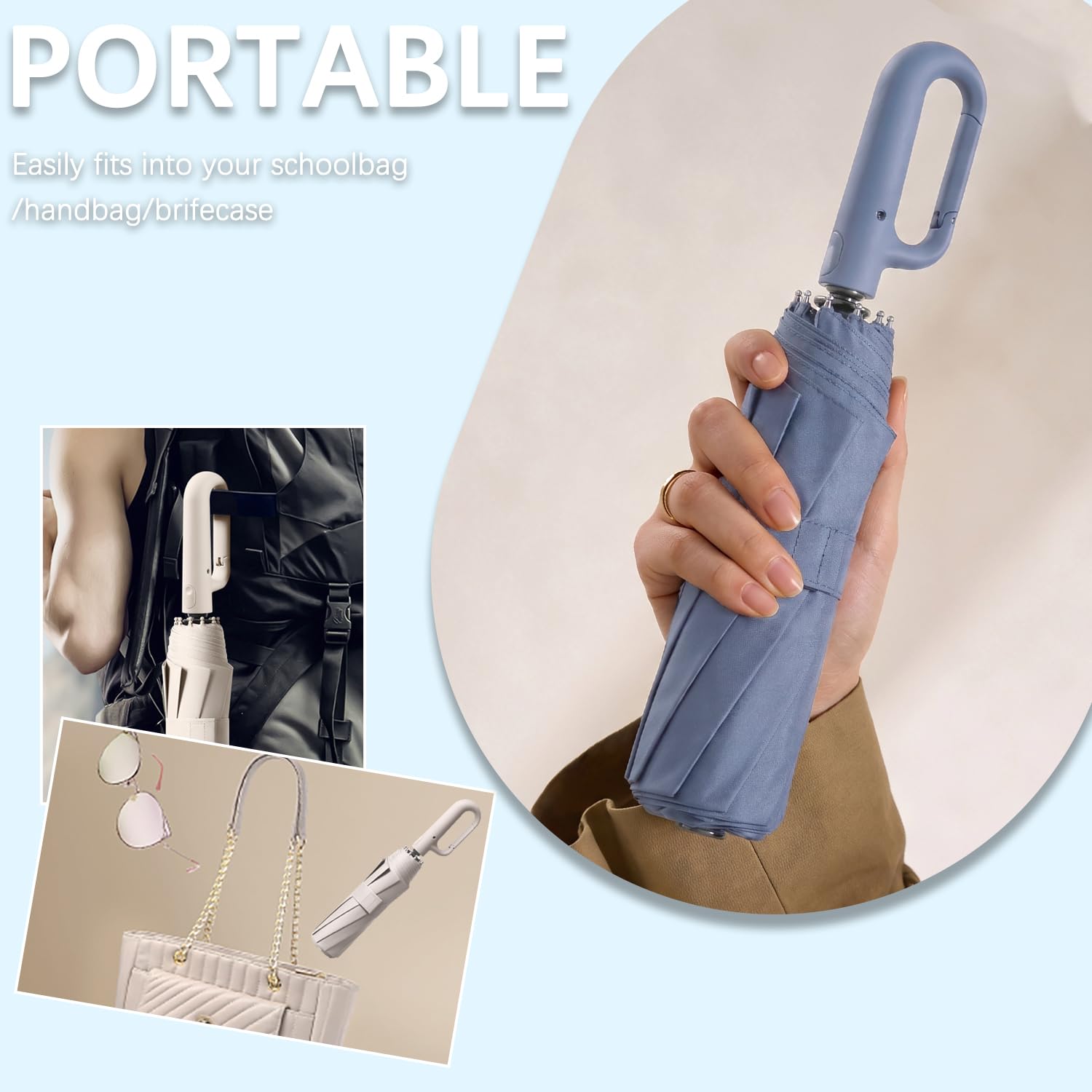 erised's bifrost Automatica Ombrello Pieghevole con Maniglia a Moschettone,Pieghevole Compatto,Anti UV, Aole Oioggia, 8 stecche, Uomo e Donna,Viaggio
