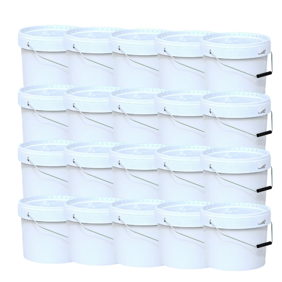 Smart Pack wiadro z pokrywką, 1/2 palety, 18 LT 14LT, 5 LT, wiadro z tworzywa sztucznego, z metalową pokrywą i uchwytem, hermetyczne, puste wiadro z farbą, kolor biały (80 x 18 l)