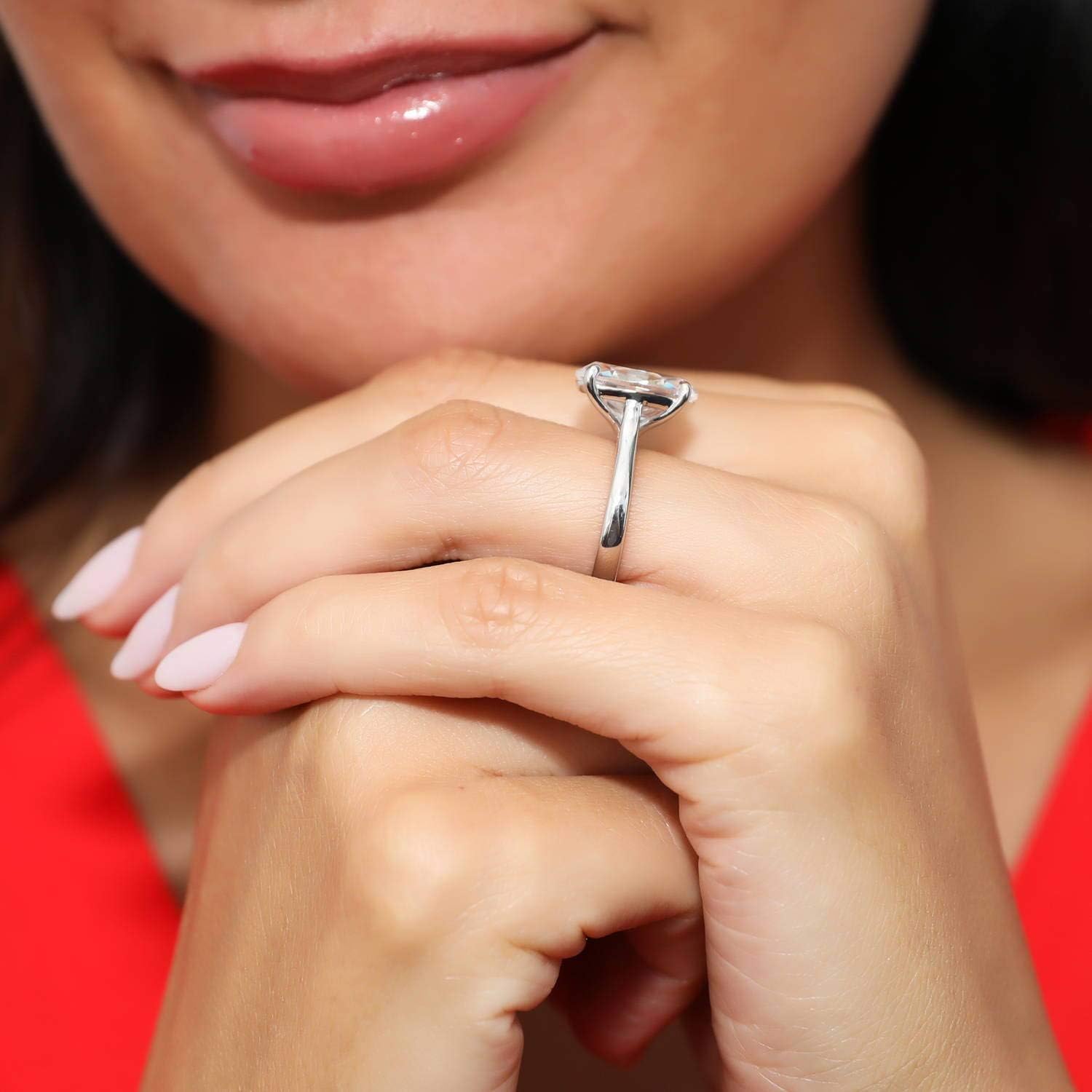 BERRICLE Rhodium Plated Sterling Silver Oval Cut Cubic Zirconia CZ Statement Solitaire Wedding Engagement Ring 5.5 CTW | 