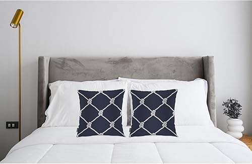 Miniatura 3 de Swono Juego de 2 fundas de almohada de cuerda náutica, red de pesca marina, nudos marinos, fundas de cojín cuadradas, fundas de almohada decorativas