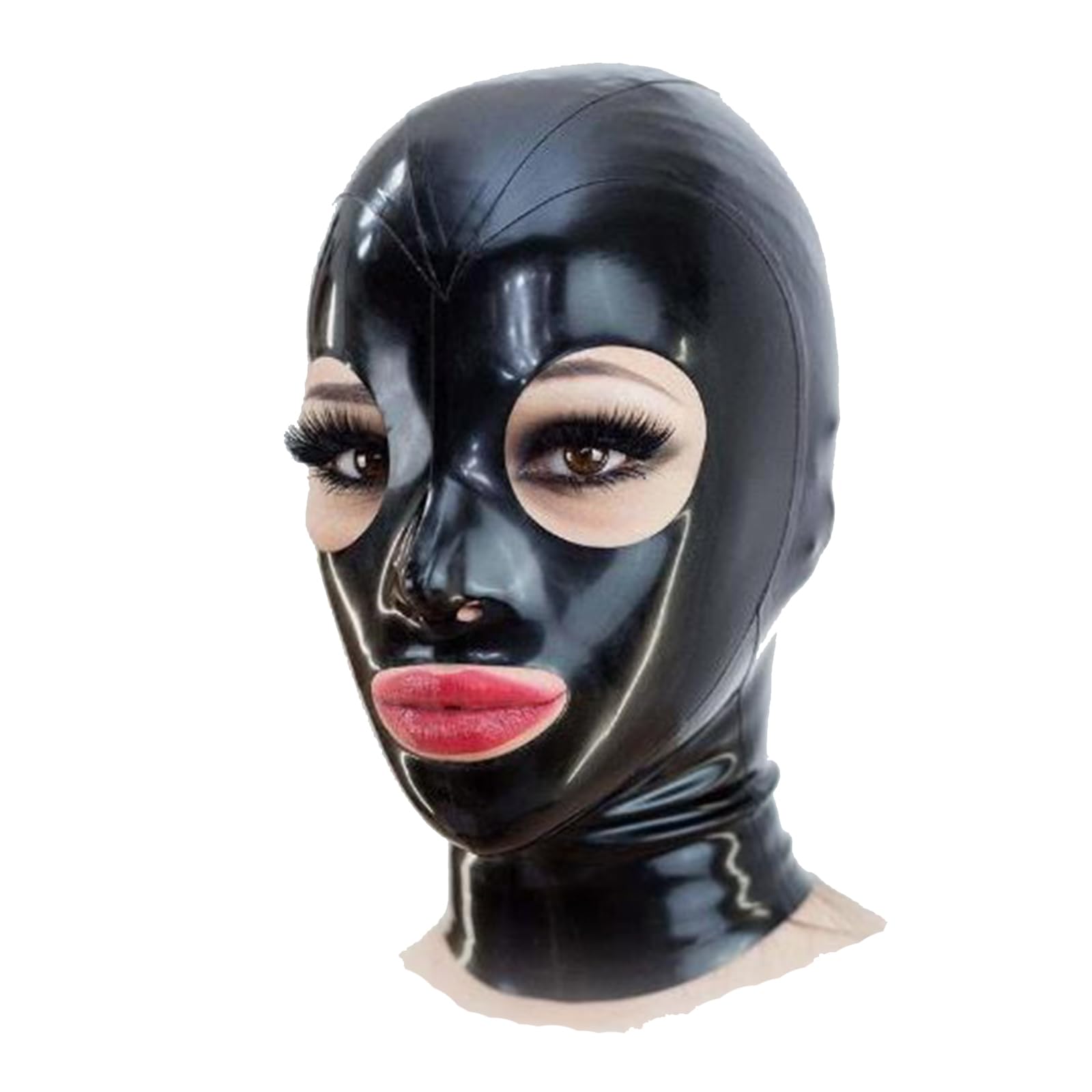 DSPENGS Latex Hood Natural latex All Inclusive BDSM Rubber Head Mask for Unisex Exposed Eyes and Mouth Club Cosplay(Size:M-65CM)