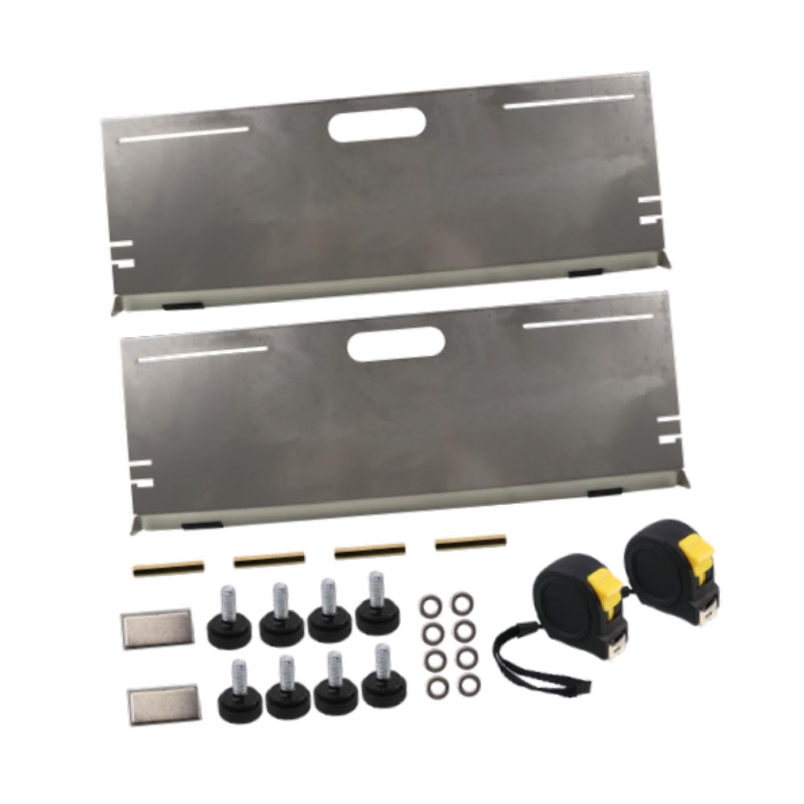 Set Allineamento Ruote In Acciaio Inox - 2 Piastre Di Convergenza Con Metro A Nastro 5m E Viti Per Equilibratura Pneumatici