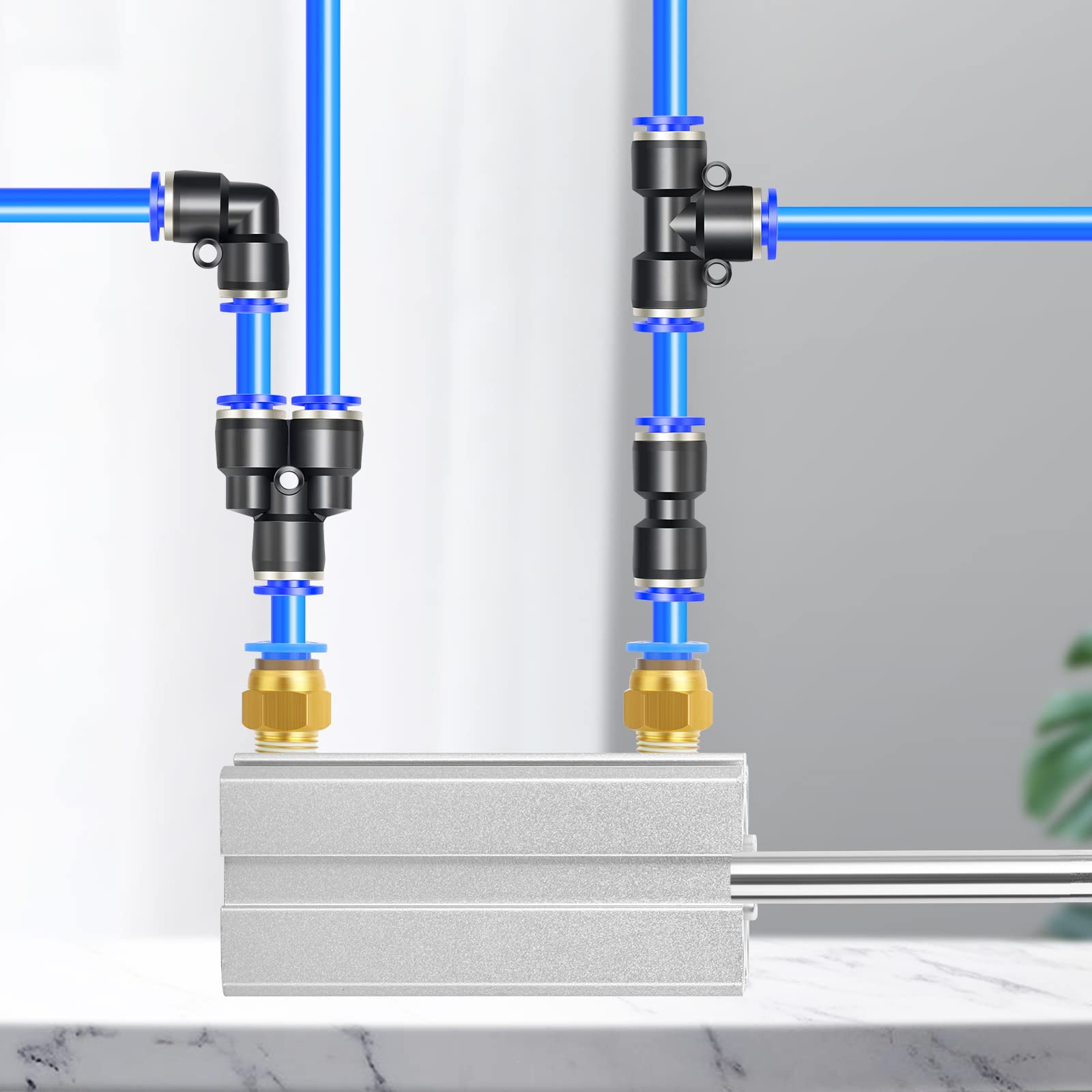 Kit de tube de tuyau d'air en polyuréthane bleu 10M PU, 8 mm OD x 5 mm ID avec 14 kits de connecteur