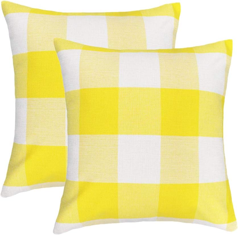yellow buffalo check pillows