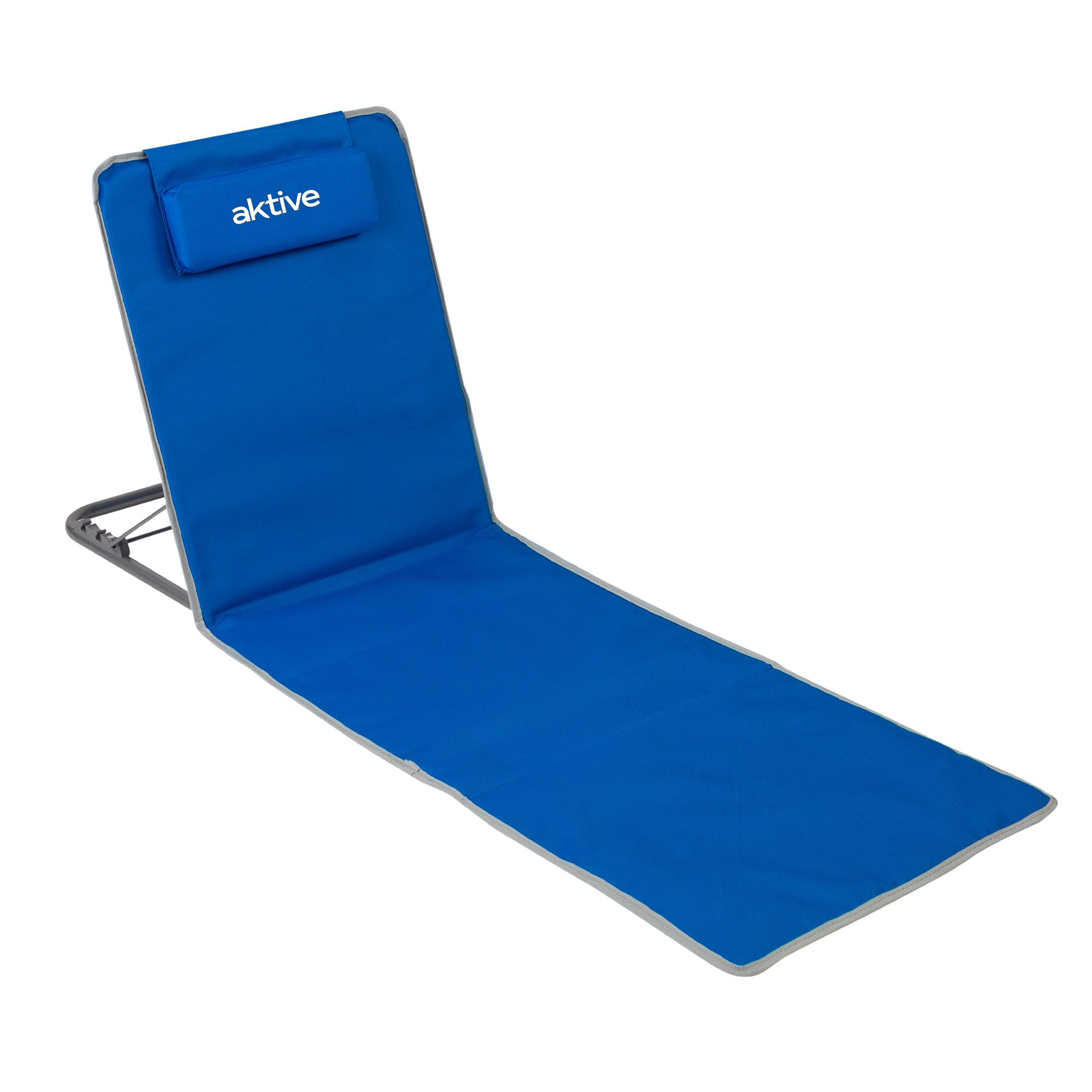 Aktive 62639 - Mata plażowa z oparciem, wymiary 48 x 130 x 43,5 cm, składane oparcie plażowe z torbą do przenoszenia i wbudowanym uchwytem, pikowana poduszka plażowa 2 pozycje