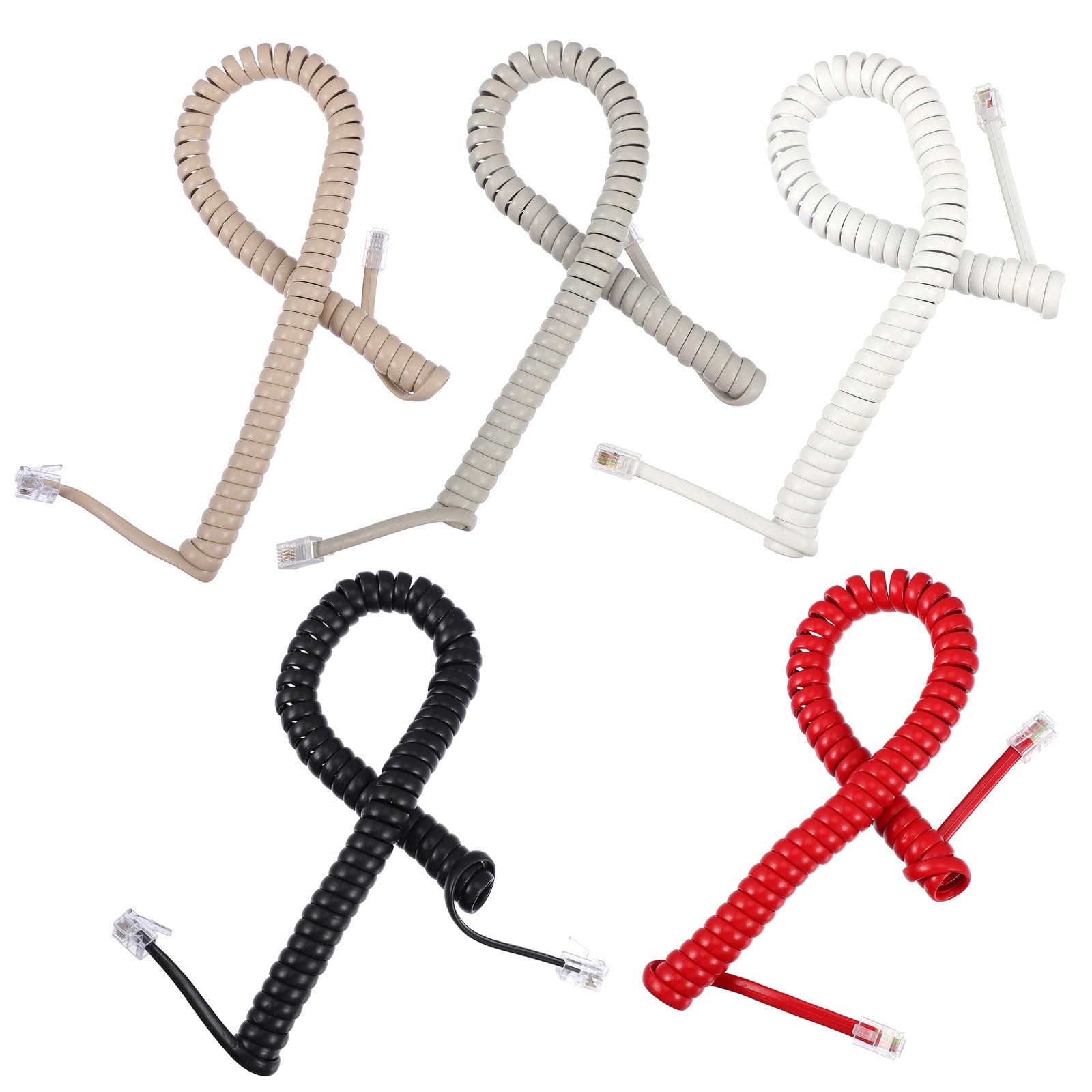 Cable telefónico de espiral de cobre con conector modular en pack de 10 unidades de nylon 8