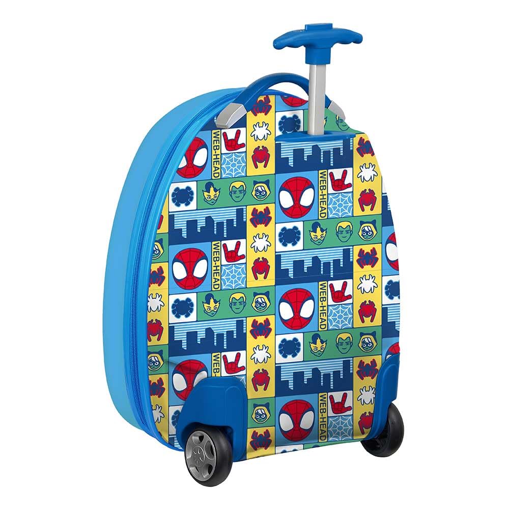 Safta | Maleta Infantil con Ruedas 16″ Spidey Rescue, Carcasa Rígida ABS + PC, Interior Forrado con Bolsillo de Red con Cremallera, Cintas Elásticas Sujetaequipaje, Color Azul, Medidas 28x23x43 cm