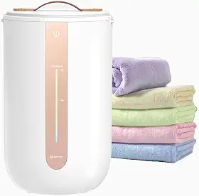 Keenray Aquecedor de toalhas para banheiro, balde de aquecedor de toalhas com barra de progresso de aquecimento, suporte de disco perfumado, alça de couro, balde de toalha de desligamento automático