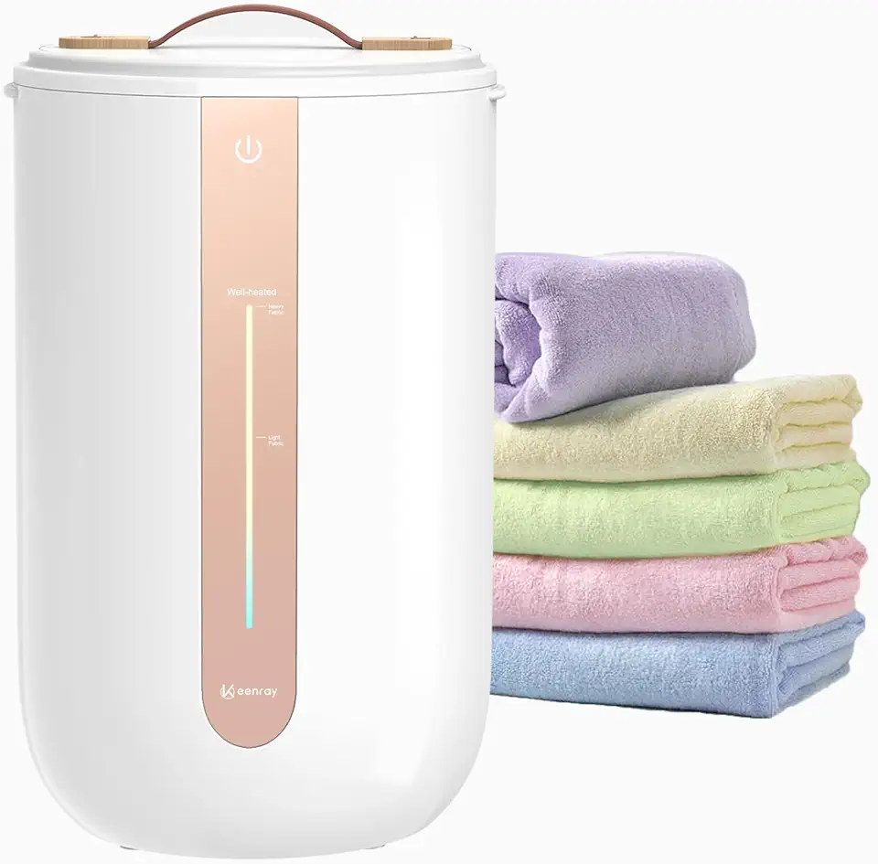 Keenray Aquecedor de toalhas para banheiro, balde de aquecedor de toalhas com barra de progresso de aquecimento, suporte de disco perfumado, alça de couro, balde de toalha de desligamento automático