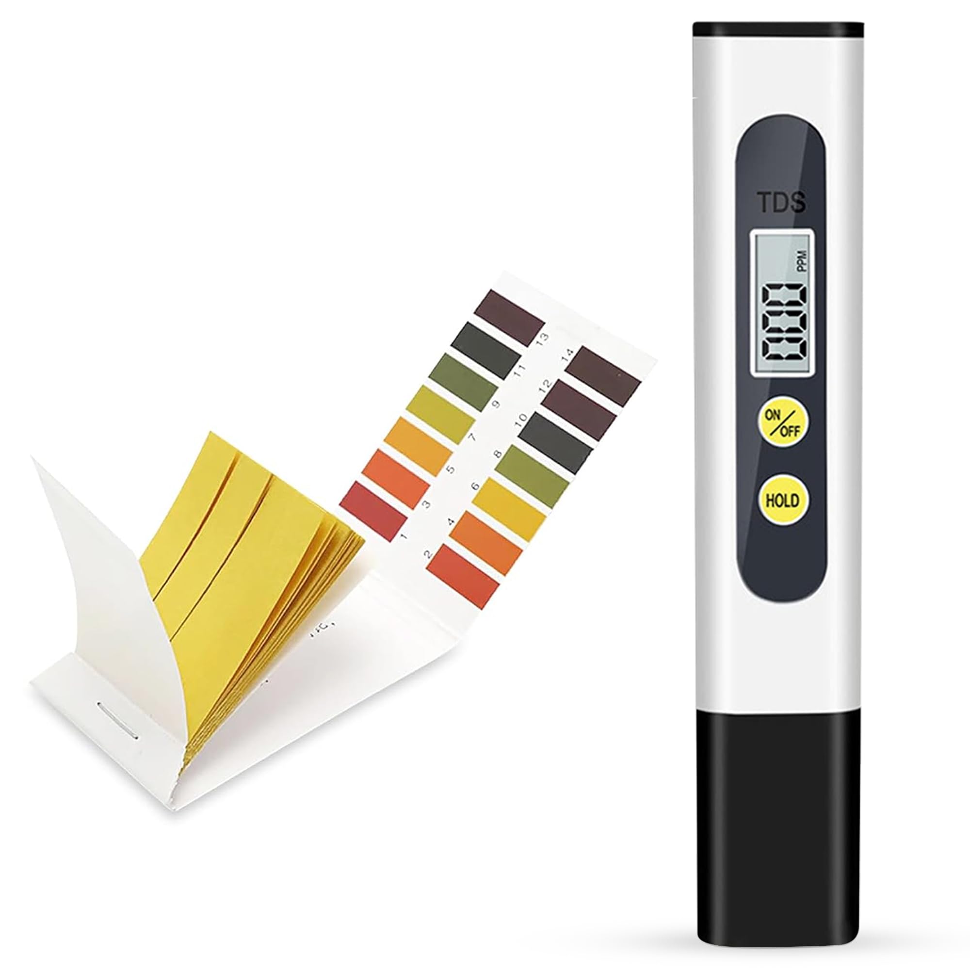 GLUN® Digital Display TDS Meter with Liquid Testing PH Paper Strips Combo, 1-14 Indicator Litmus Paper Tester Strips, 80 Pieces, Pre-Calibrated Water Testing TDS Meter