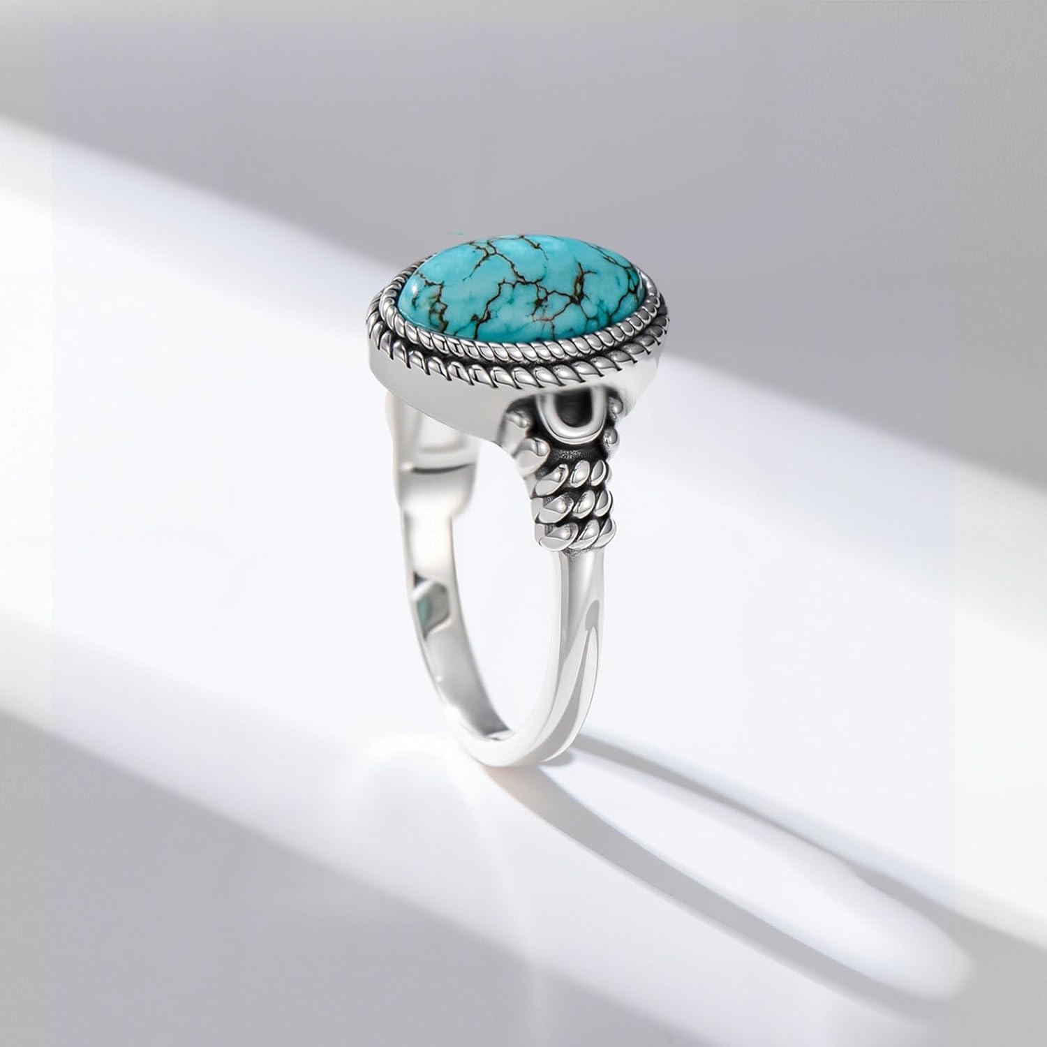 9x7mm Genuine Turquoise Rings for Women 925 Sterling Silver Native American Style Southwest Vintage Ring Jewelry for Her Wife Mom - Image 5