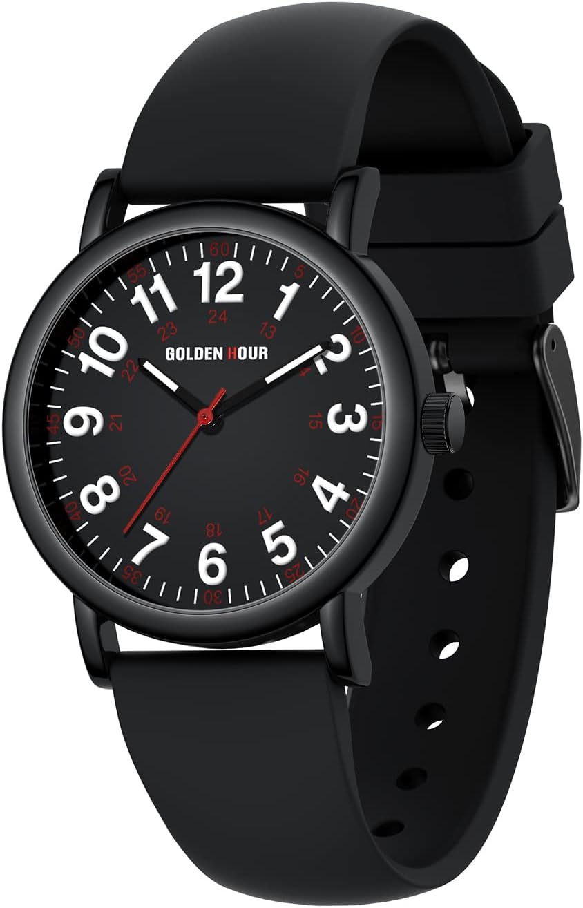 Waterproof Nurse Watch for Medical Professionals, Students Women Men - Military Time Luminouse Easy Read Dial, 24 Hour with Second Hand, Colorful Silicone Band