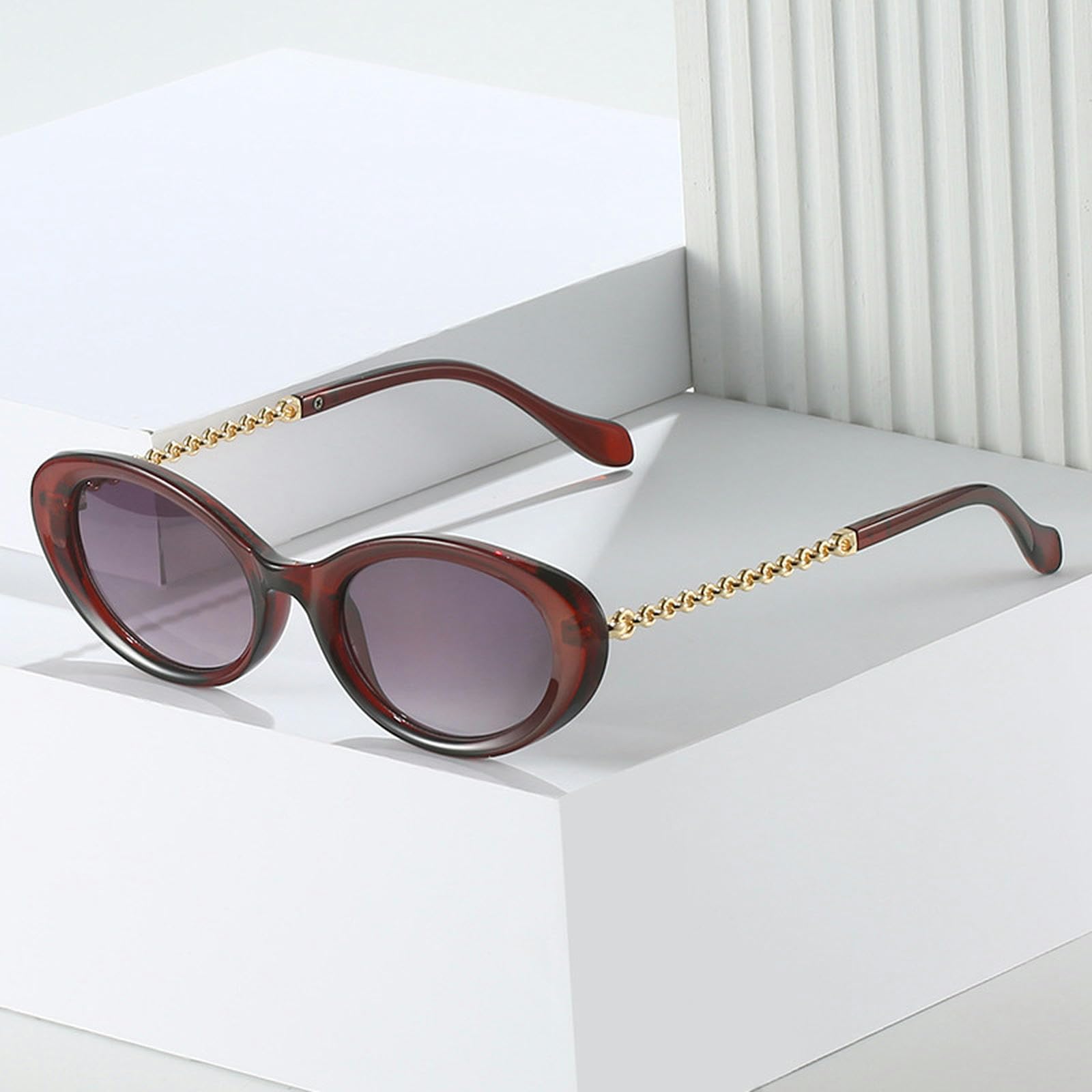 NOGRAX Okulary owalne okulary przeciwsłoneczne moda unikalny metalowy łańcuszek nogi okulary odcienie męskie kocie oko oliwkowe zielone okulary przeciwsłoneczne