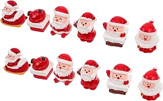12個ミニクリスマスサンタフィギュア 精巧な樹脂製卓上飾り フェアリーガーデンやマイクロランドスケープになホリデーデコレーショ