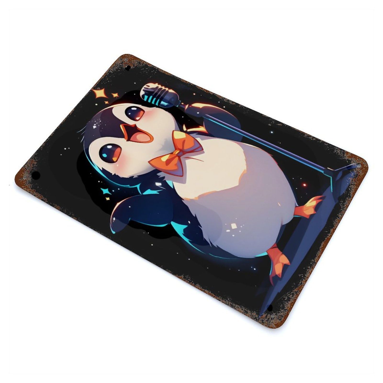 Rust Effect Singing Penguin Weathered Tin Sign 11.8"x7.9", Retro Wall Decor for Garage, Bar And Workshop Decor