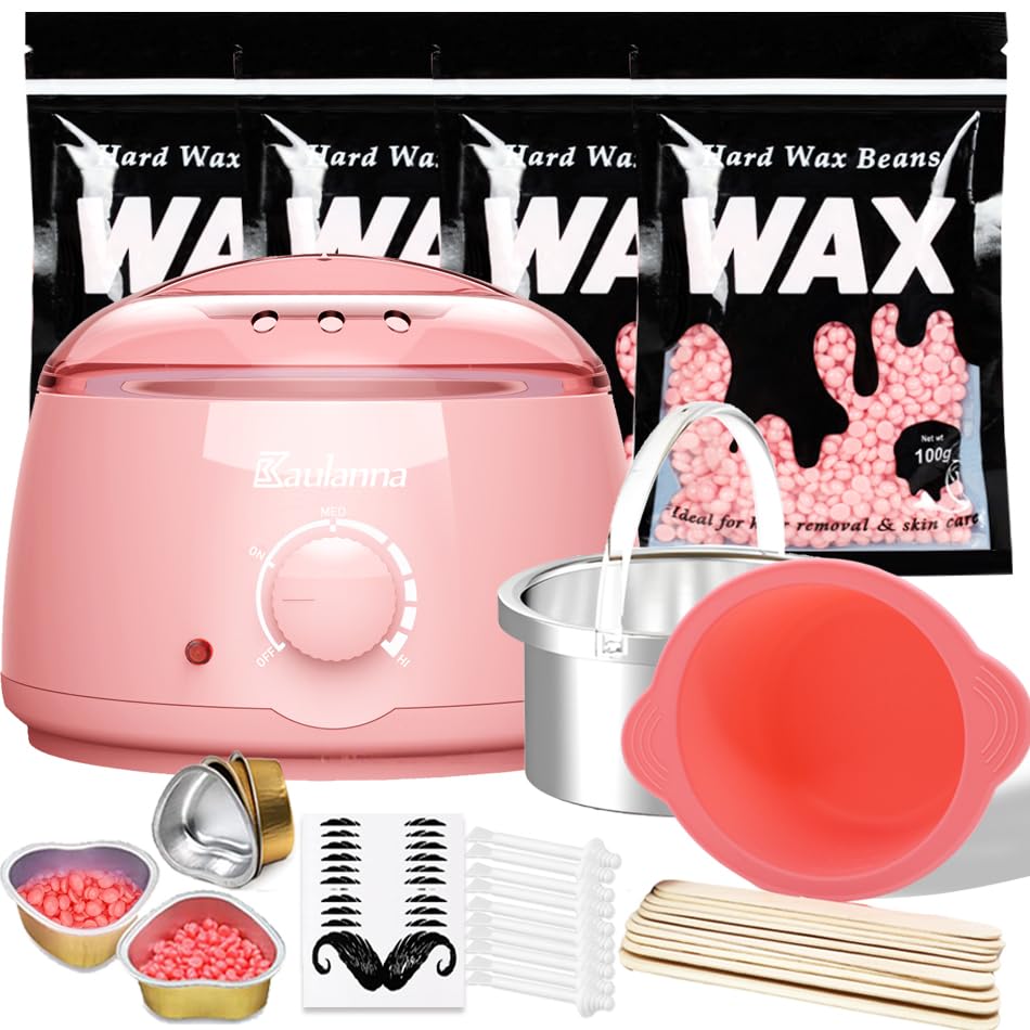 calentador de cera,maquina de cera caliente para depilar con 4 x 100g cera depilatoria,10 espátulas y maquina de cera aplicar a Casero Spa Cara Brazos Axilas Piernas (Rosas)