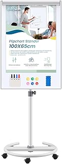 MAKELLO Flipchart Ständer 65x100cm Mobiles Whiteboard auf Rollen, Magnetisch Trocken Abwischbar, Höhenverstellbar, Rundfuß