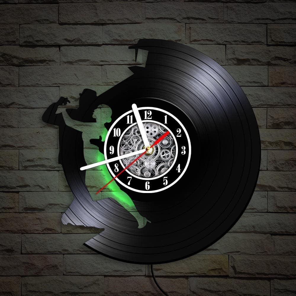 The Geeky Days Ballroom Dancing Tango Couple Silhouette LED Vinyl Record Wall Clock 7 Color Light, Waltz Dancer Vintage Carved Album LP Silent Non Ticking Hanging Watch Dancer Gift