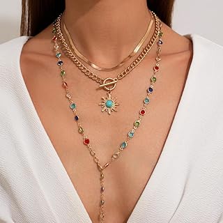 Generic Bohemian Vintage Pendant Necklace Aesthetic Boho Chunky Adjustable Stacked Necklace for Woman Ethnic Tribal Jewelry