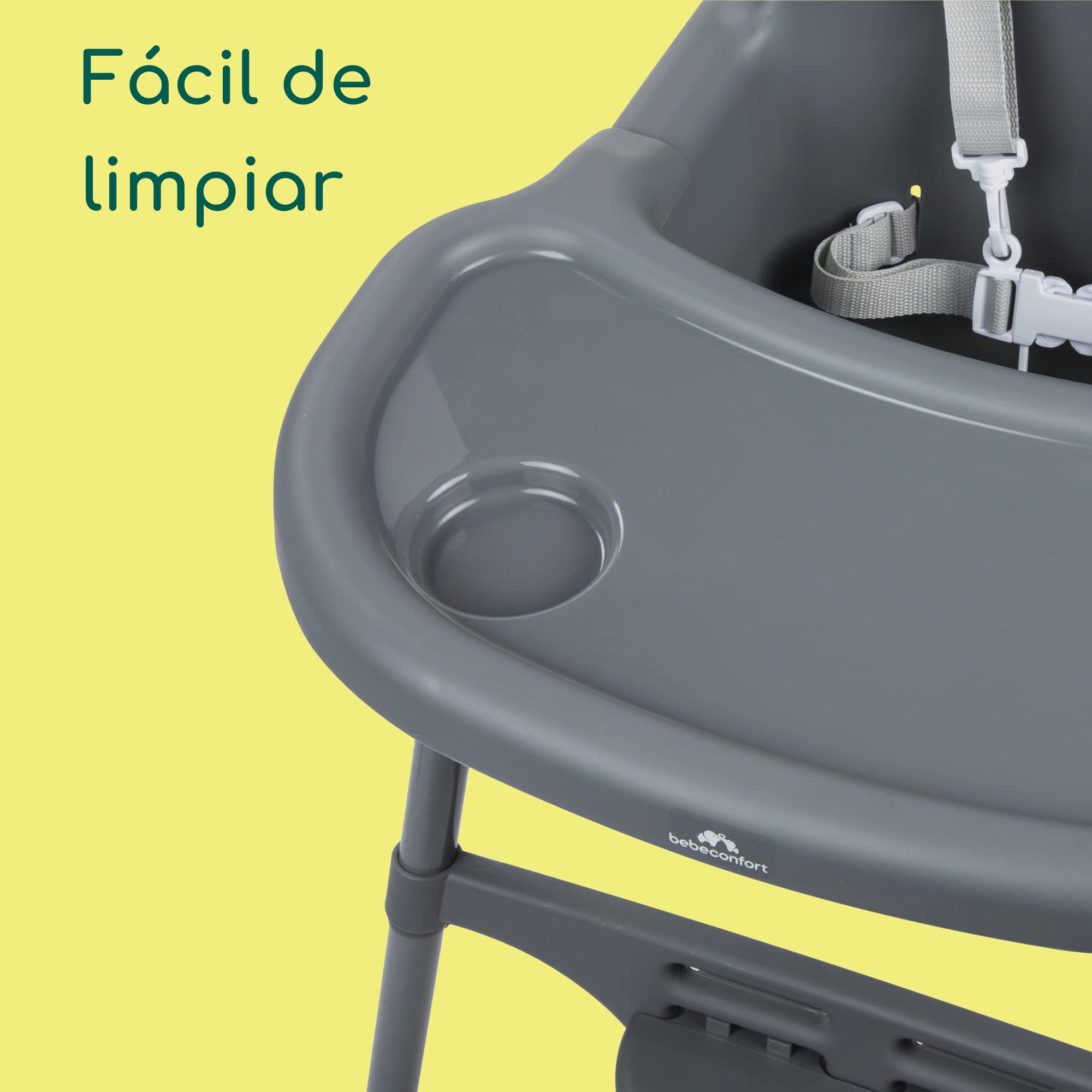 Bebeconfort Meely, Trona Bebé 2 en 1 Ajustable, Trona Portátil Bébé Convertible en Silla, 6 M-3 A (máx. 15 kg), Ligera (3,3 kg), Trona para Bebé, Fácil de limpiar, Arnés 5 Puntos, Dark Grey