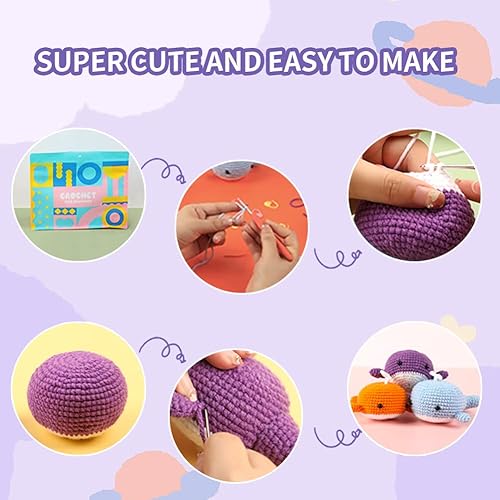 Miniatura 5 de Miookiss Kit de ganchillo para principiantes, kit de ganchillo de 3 piezas de lindas ballenas, paquete de iniciación para adultos, incluye