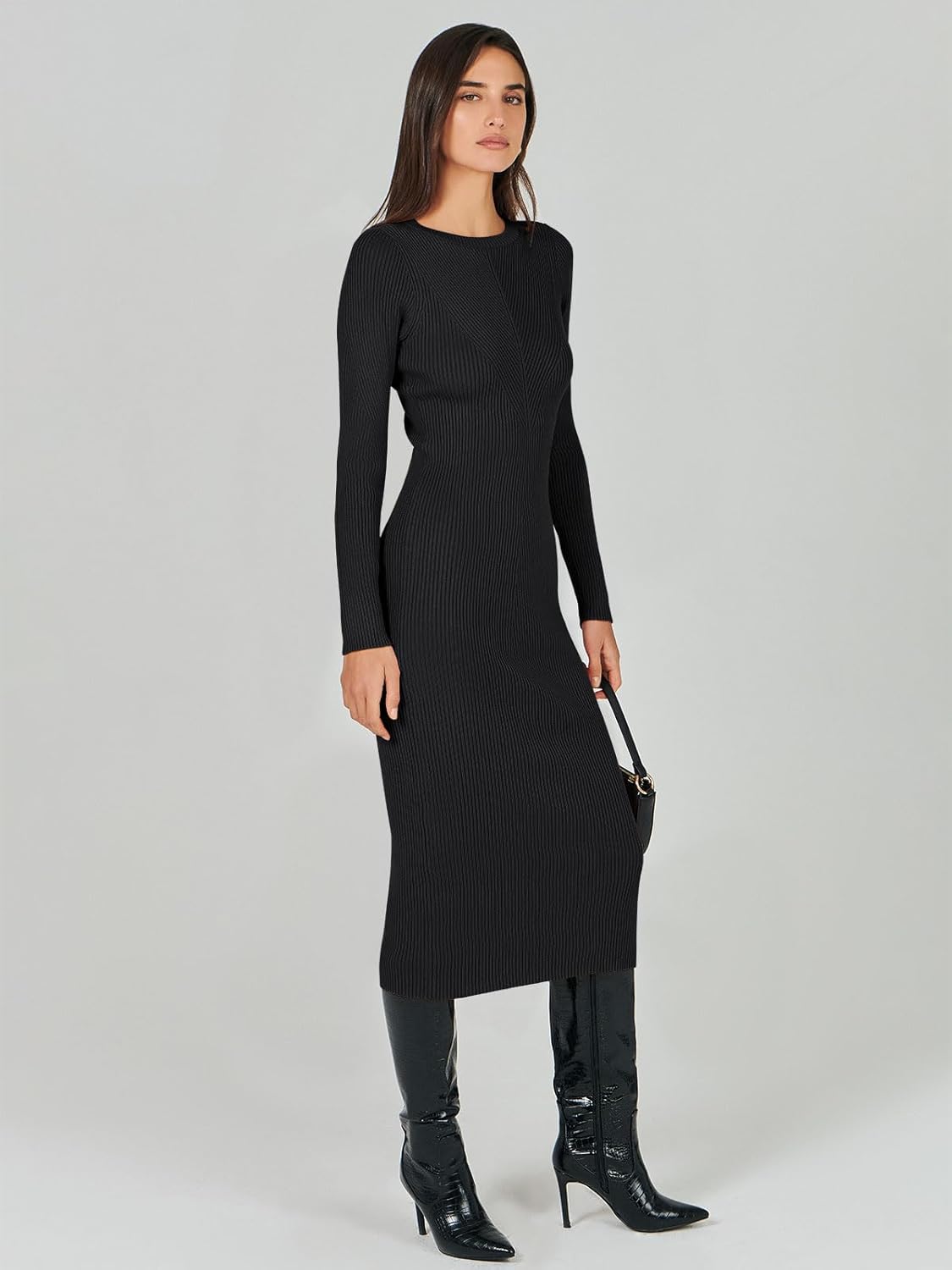 ANRABESS Women Long Sleeve Sweater Dress Crewneck Bodycon Stretch Slim Fit Ribbed Knit Midi Dresses 2025 Fall Trendy Outfits - Image 4