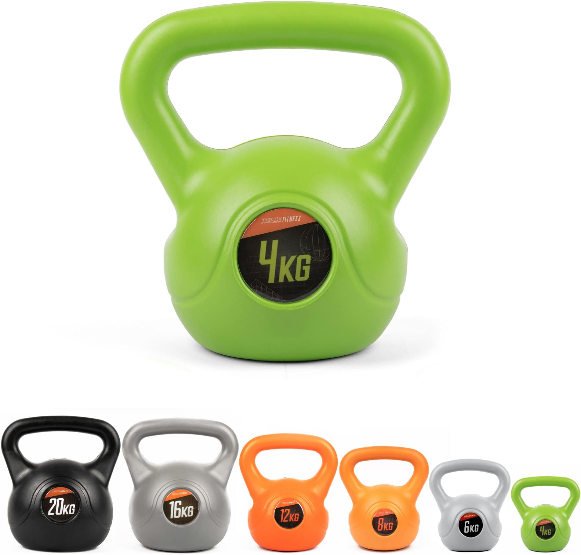 Phoenix Fitness Vinyl Kettlebell Weight – 4kg, 6kg, 8kg, 12kg, 16kg or 20kg Free Weight for Home Gym, Strength Training & Cardio – Ergonomic Handle with Durable Vinyl Coating for Full-Body Workout