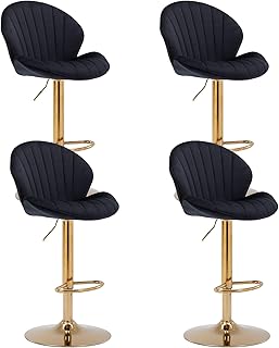 Wahson Velvet Bar Stools Set of 4 Breakfast Bar Chairs with Backrest, Adjustable Swivel Counter Chairs High Stools for Kitchen Island/Home Bar, Black