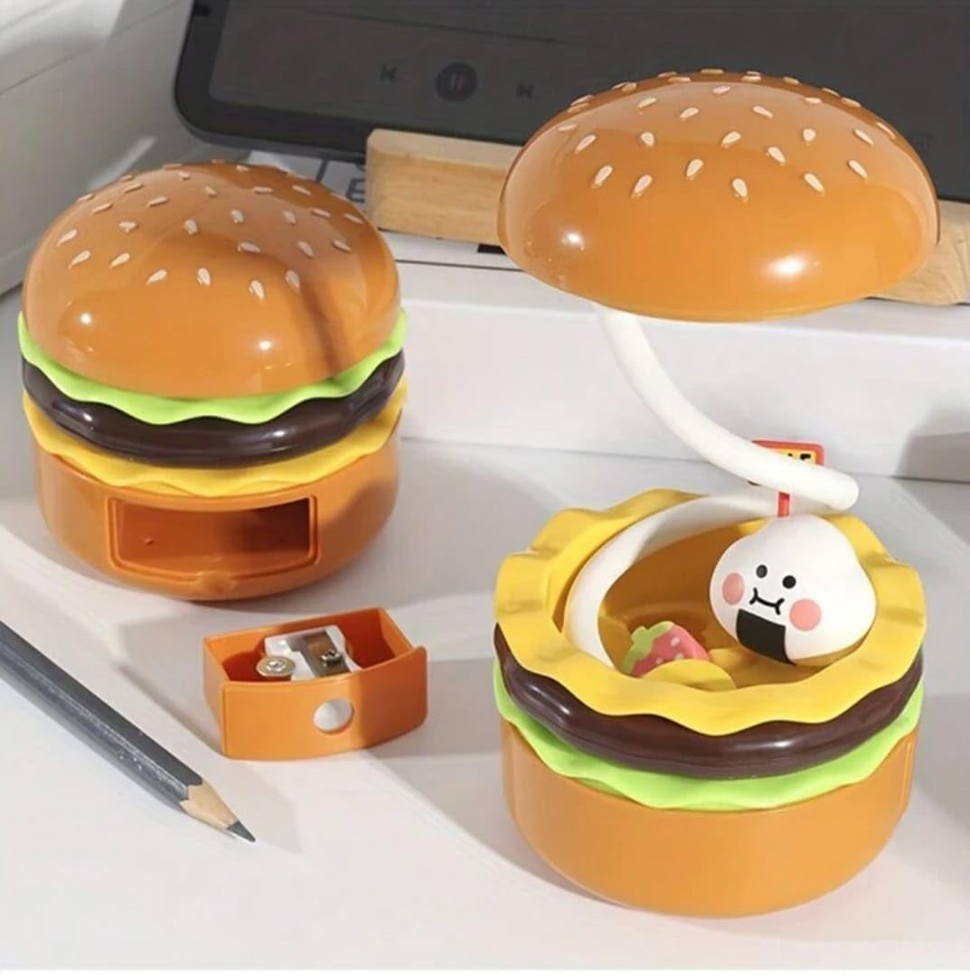 KOBBET® Small Study Desk Led Lamp Rechargeable, 360° Flexible Gooseneck Lamp with Pencil Sharpener, Table Lamp for Girls Boys Room (Hamburger) Birthday Return Gift Diwali Gift for Kids (B0DHGPC49L) Amazon Price History, Amazon Price Tracker