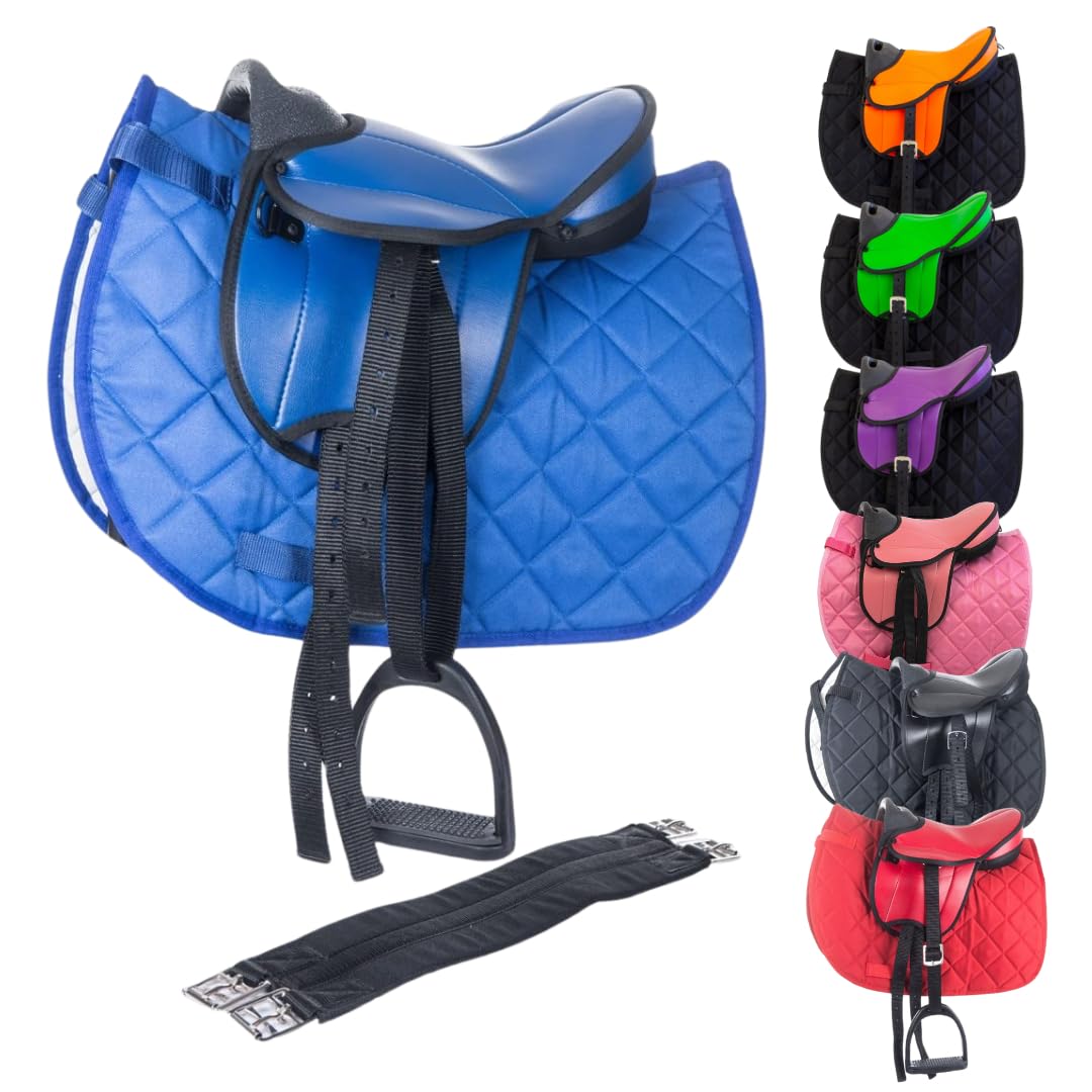 Selle HKM Shetty Débutant - Similicuir Léger - Avec Étrivières Et Étriers - Genouillères Velcro