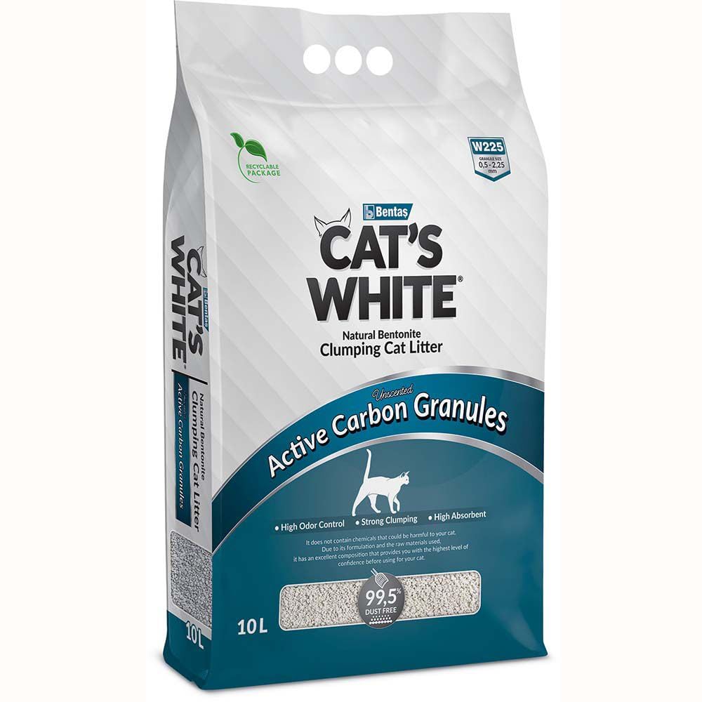 Cat's White Arena Aglomerante Con Carbón Activo - Atrapa Olores para Gatos, 10 L