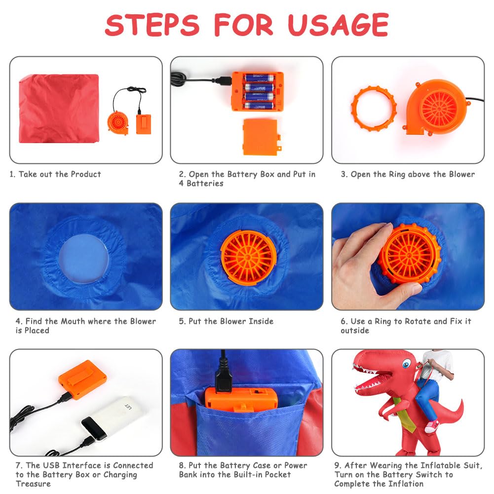 AOOWU Costume Gonfiabile, Costumi Gonfiabili Bambin Travestimento Gonfiabile, Dinosauro Gonfiabile Costumi Divertenti per Insegnanti Scuola Festa di Halloween, Carnevale