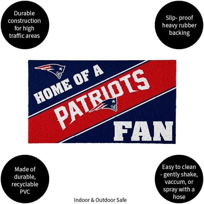 New England Patriots, Officially Licensed Door Mat 28 x 16 Inches Indoor Outdoor Sports Fan Rug