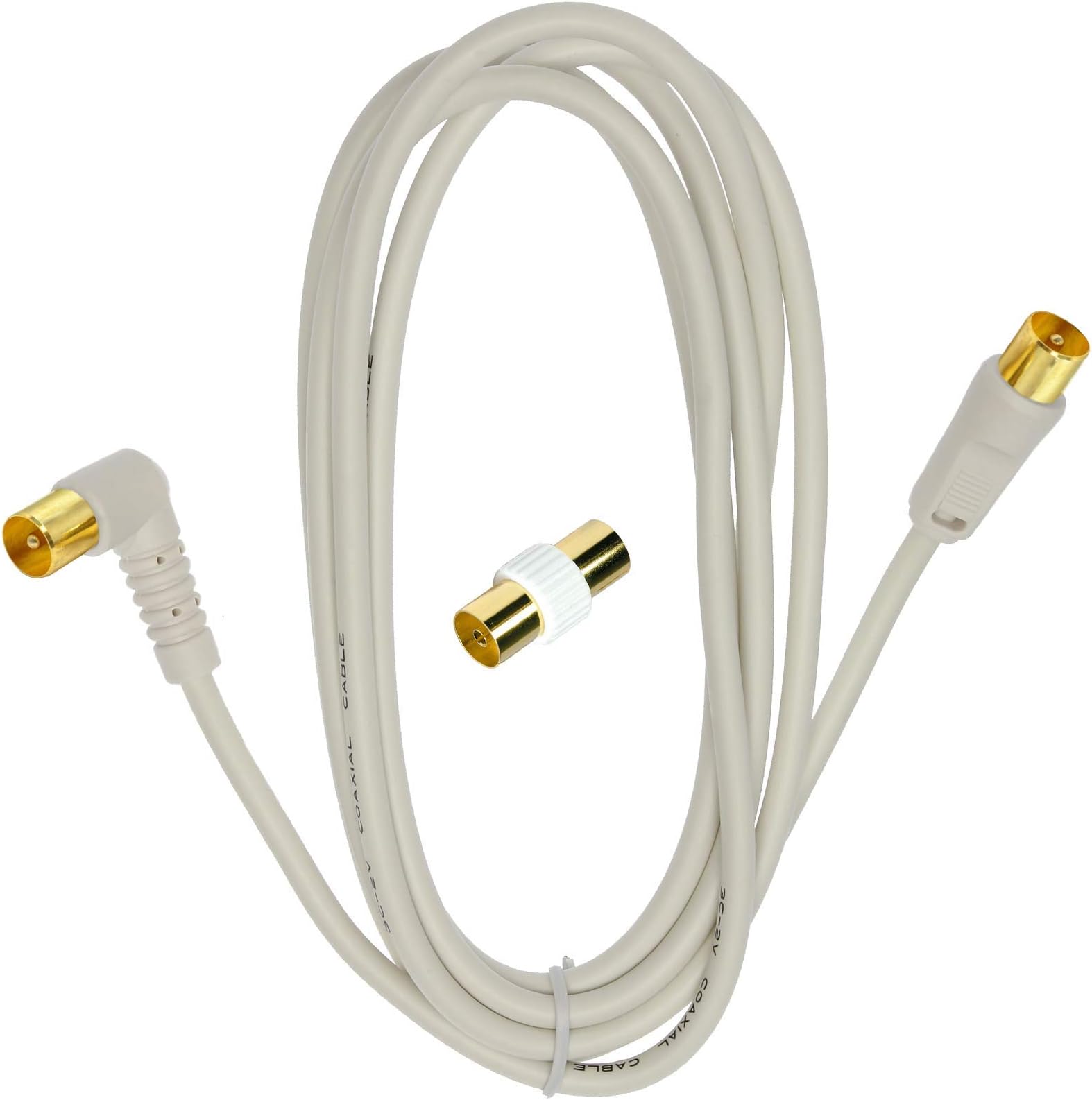 1m Right Angled-Straight Male Connectors + Coupler using 75ohm Coax : TV Aerial Fly Lead for Connecting Wall Outlets to Flat Screen LED LCD Televisions or Freeview Set Top Boxes (1 Metre White)