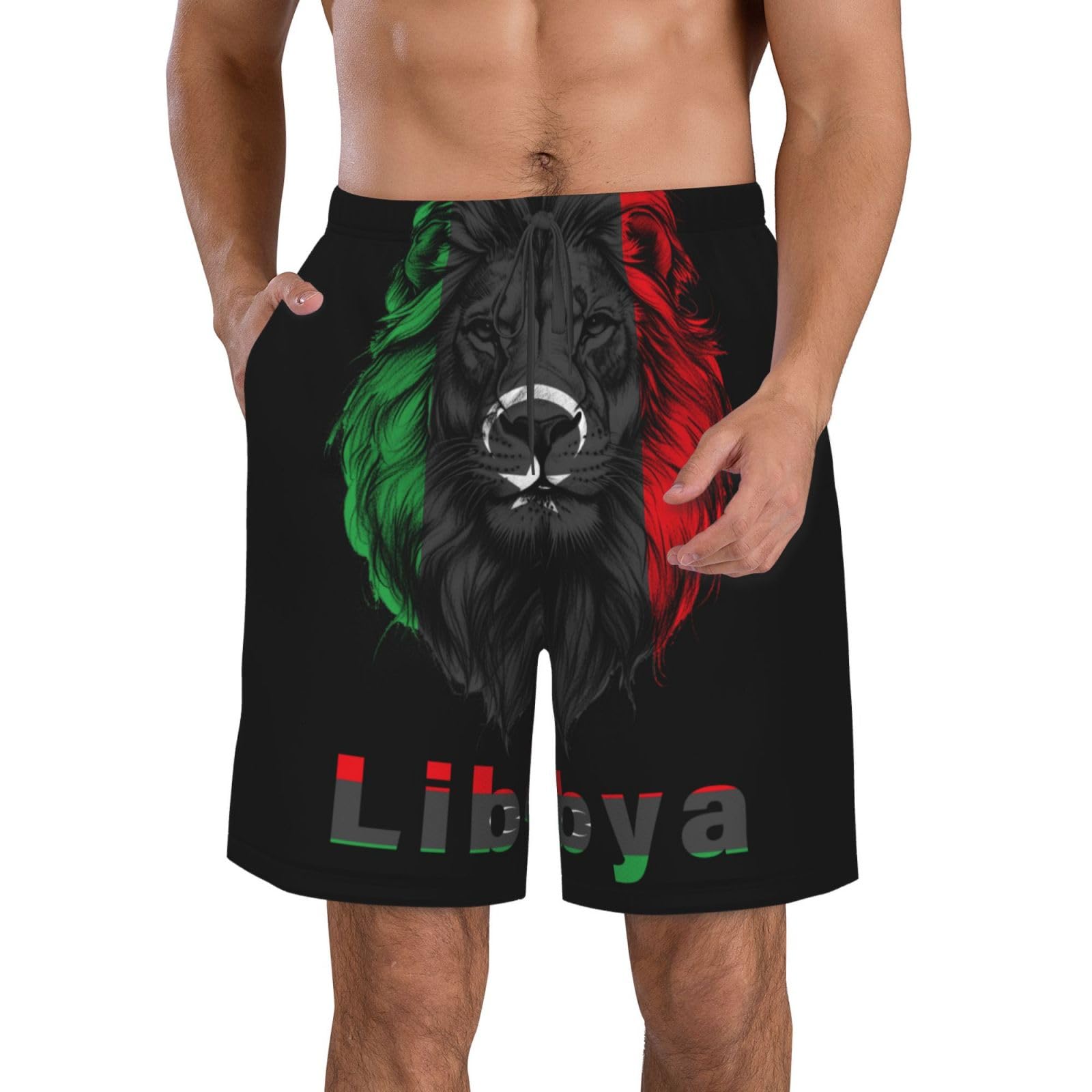 León Divertido Bandera De Libia Hombre Bermudas Cortos Secado Rápido Pantalones Cortos con Bolsillo Bañadores De Surf