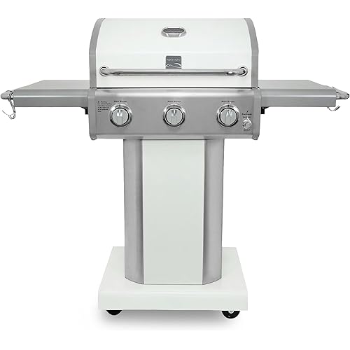 Kenmore 3-Burner Outdoor BBQ Grill | Liquid Propane Barbecue Gas Grill with Folding Sides, PG-A4030400LD-PE, Pedestal Grill with Wheels, 30000 BTU, Pearl White