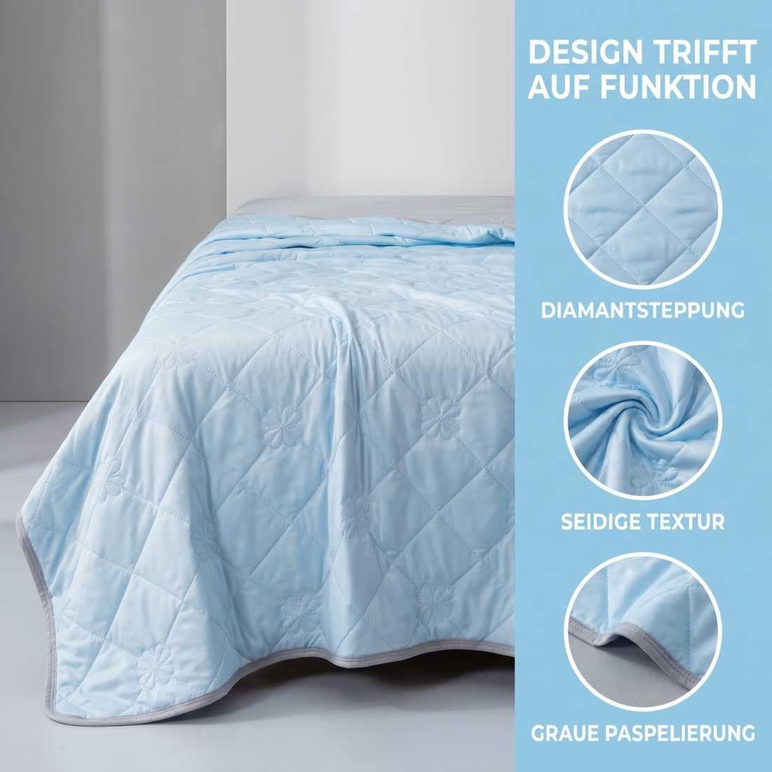 Sleepcooling - Kühlende Decke für Kühlere Nächte im Sommer, Kühlende Decke zum Schlafen, Atmungsaktiv Feuchtigkeitsabsorbierend, Aweich Hautfreundlich, Q-Max 0,4 für 5°C Kühler(H-blau,180 x 200 cm)