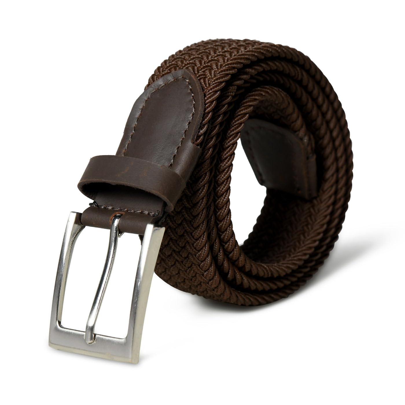 MaheTri Braided Canvas Stretchable Elastic Woven Belt For Men (Upto 48") | Premium Fabric Cloth Adjustable & Hole Free Elastic Belt for Men & Women (Brown, 30" - 32")