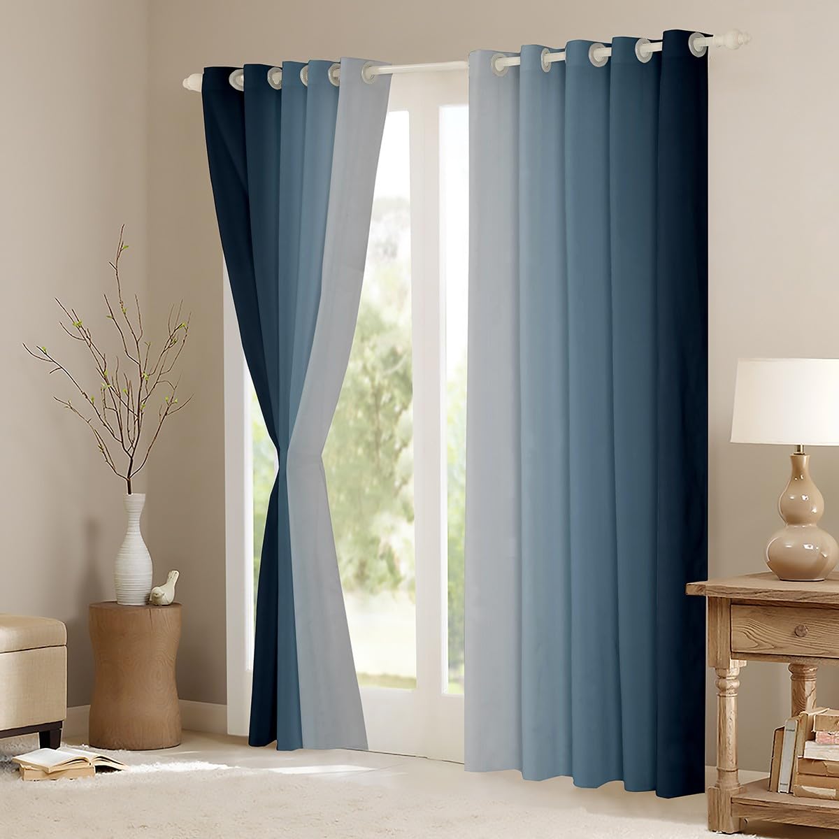 Homewish Greyish White and Blue Curtains for Bedroom,Rainbow Ombre Blackout Curtains Aesthetic Living Room Decor,Gradient Colorful Curtains & Drapes Abstract Window Curtain 2 Panels 66x72 - Image 3