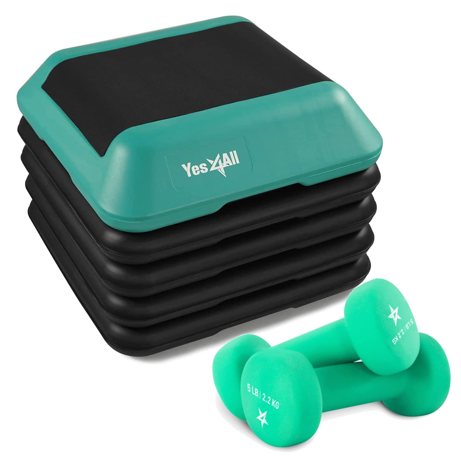 Yes4All16"x16" Adjustable High Step Aerobic Platform with 4 Risers, Height-Adjustable 4"-6''-8''-10''-12" Step Aerobics Platform for Home Gym Exercise Fitness Workout