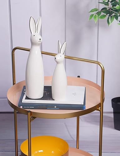 Miniatura 8 de SEINHIJO Estatua de conejo, 2 piezas, decoración de conejo, estatua de animales, regalos para el hogar, cerámica, 11.5 pulgadas