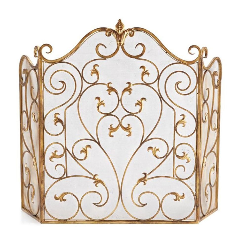 fireplace cover Beautiful Golden Fireplace Screen Fireproof Guardrail Hollow Out Decorative Iron Metal Partition(Large)