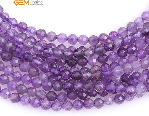 Miniatura 4 de GEM-Inside 3mm Cuentas pequeñas de cuarzo de cristal púrpura facetado para hacer joyas 15"