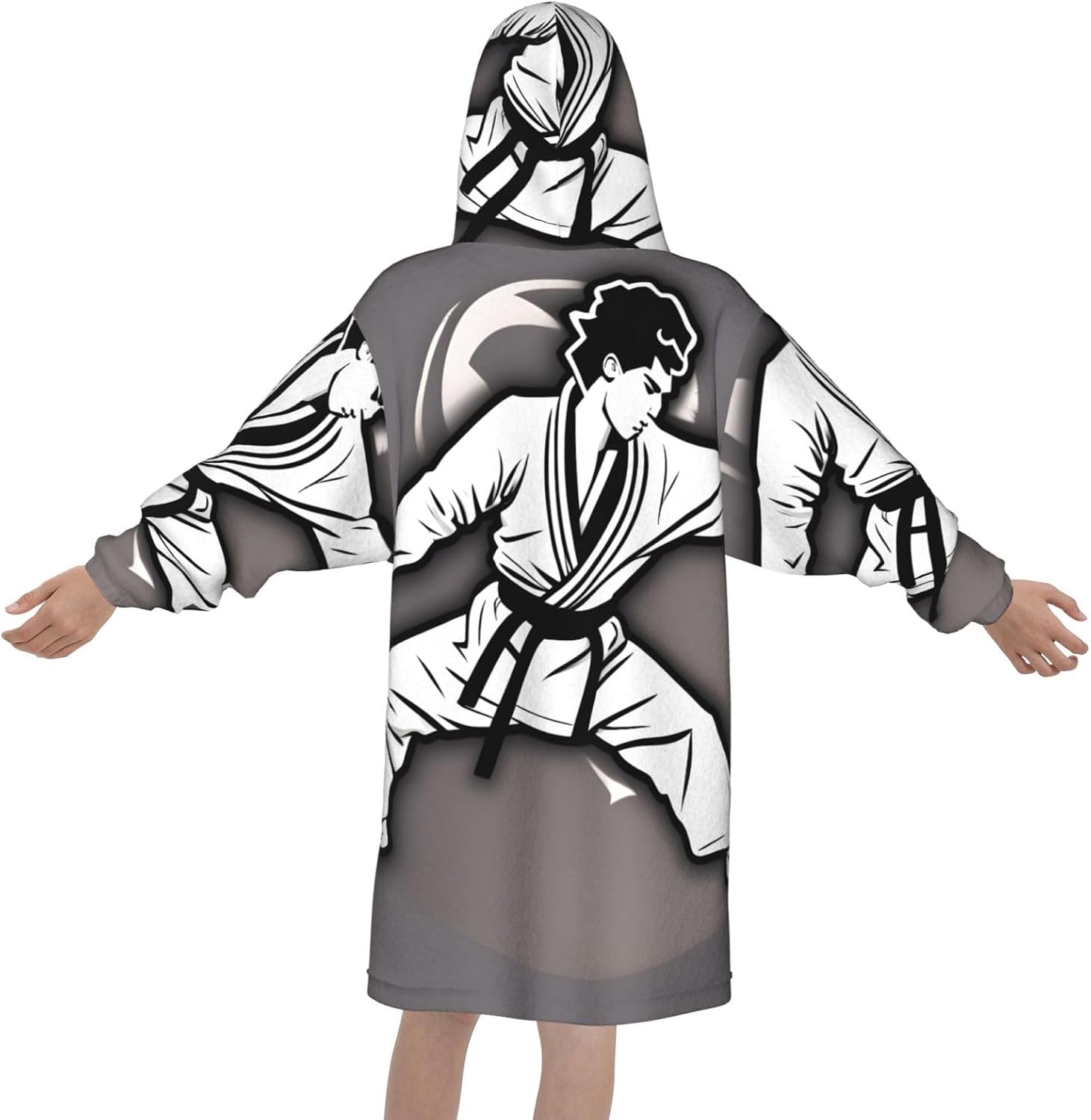 Karate-Highkick-Icon Print Oversized Blanket Hoodie, Wearable Blanket Hooded,Hooded Pullover With Pocket
