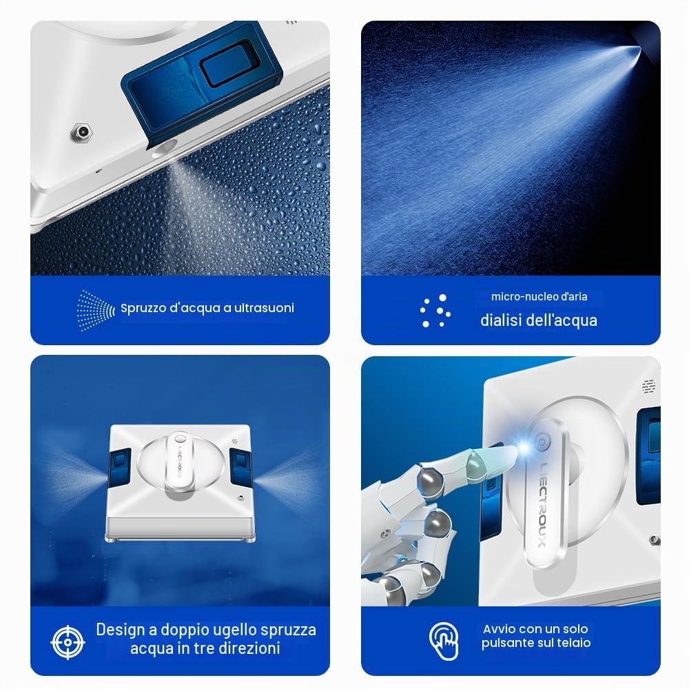 LIECTROUX YW509 - Robot lavavetri con doppia spruzzatura d'acqua, sensore laser, protezione contro le cadute, adatto per vetro, finestre, piastrelle, pavimenti in vetro e luoghi